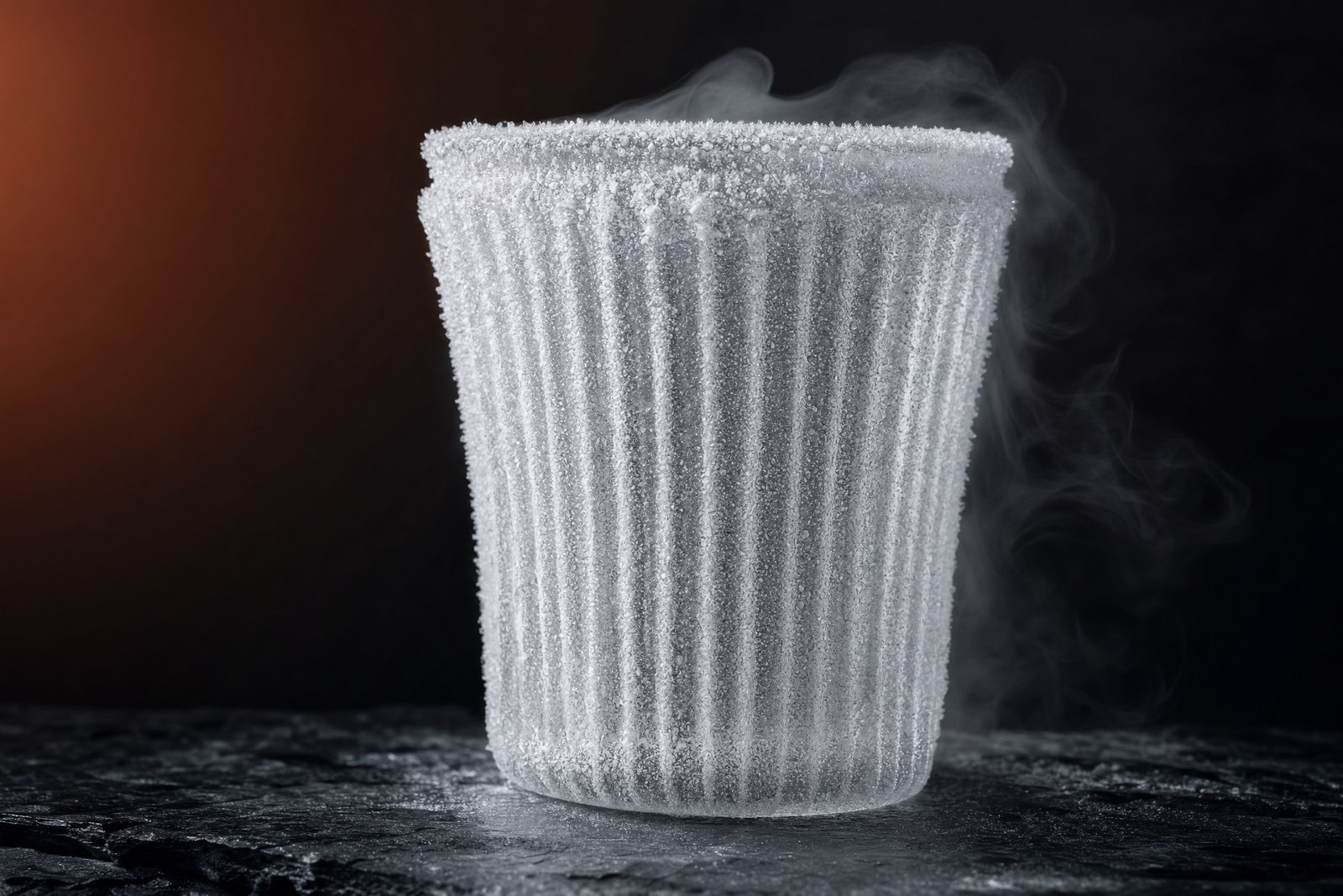 The frosted cup out of cold storage