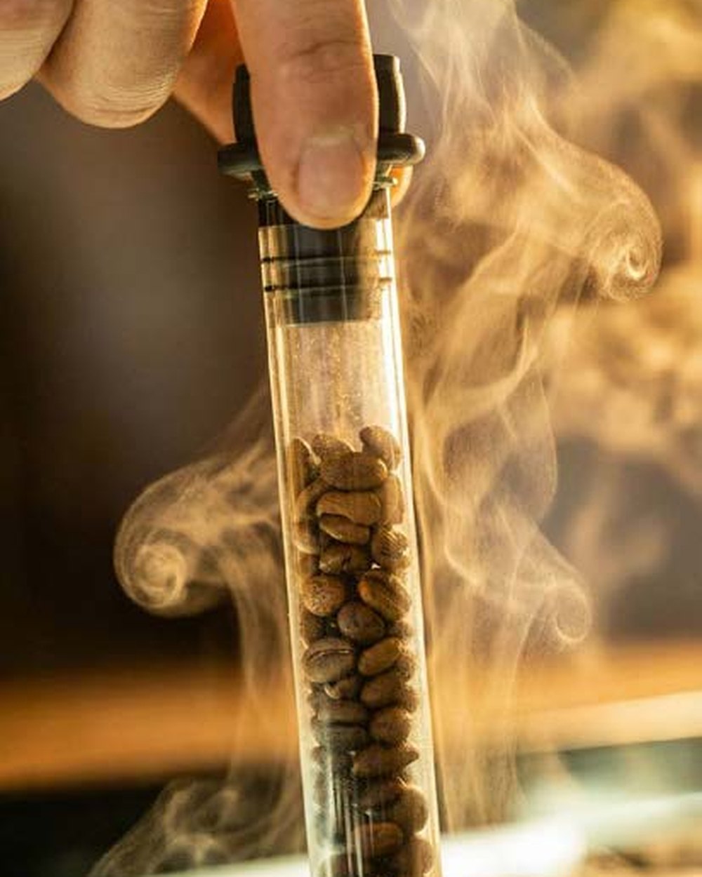 Beans inside the transparent Coffee Flow tube
